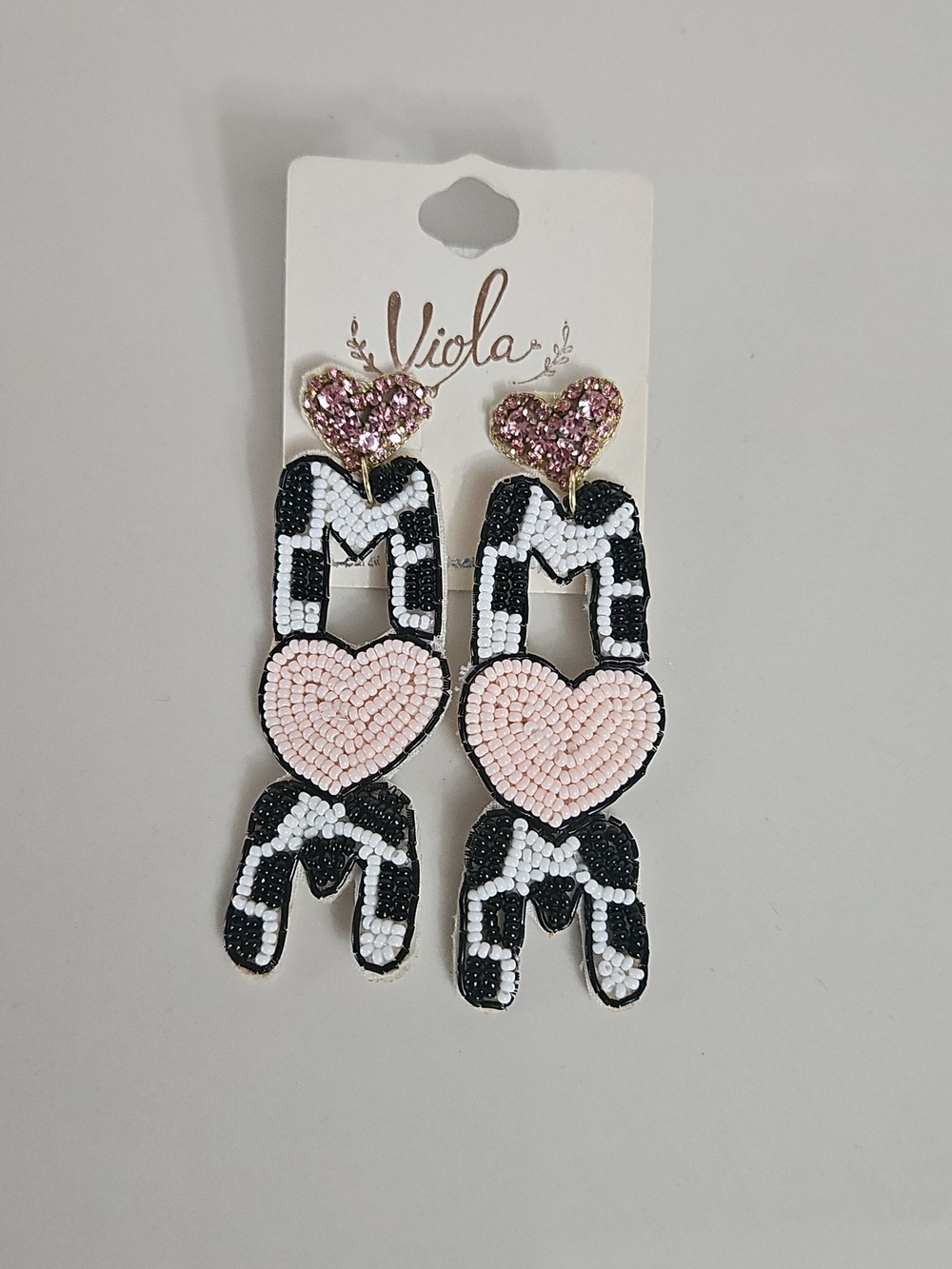 New Pink Heart Beaded Dangle Earrings